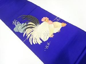 アンティーク　鶏に葉模様刺繍リバーシブル丸帯（着用可）
